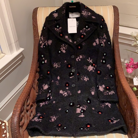VALENTINO COUTURE BLACK EMBROIDERED EMBELLISHED WOOL BLEND LUXURY COAT SIZE 4 - Picture 11 of 16